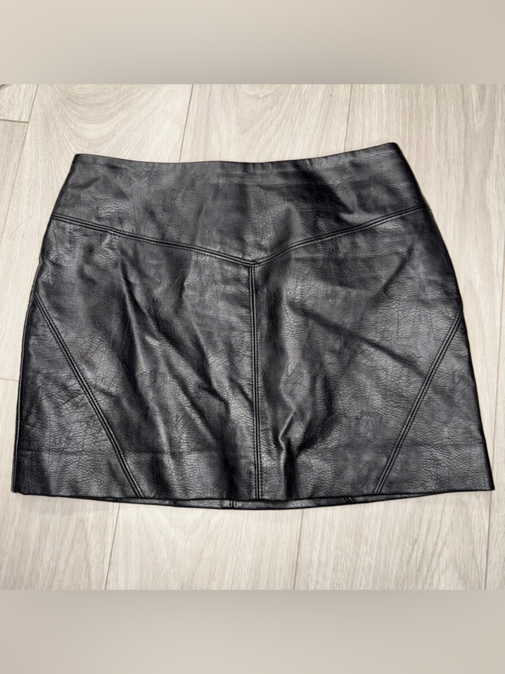 Divided: Black Faux Leather Mini Skirt US 10 Paneled Back Zip